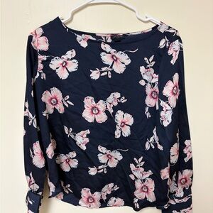 Ann Taylor Navy Floral Blouse